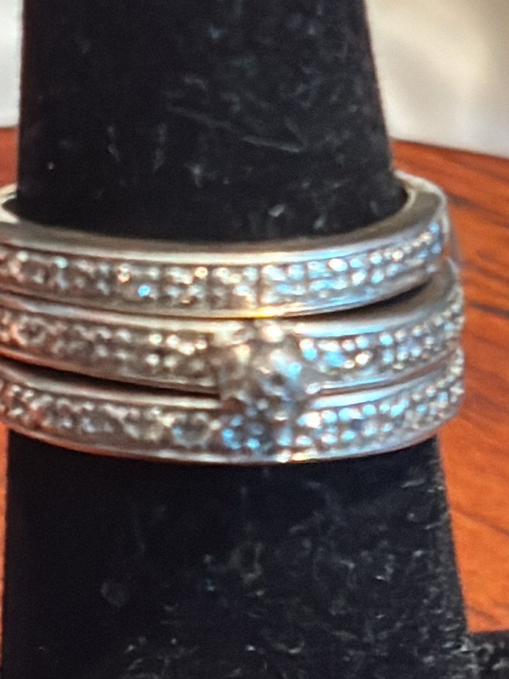 Vintage Silver925 diamonds melee Pavé Triple-Band Stackable Ring size 6.5